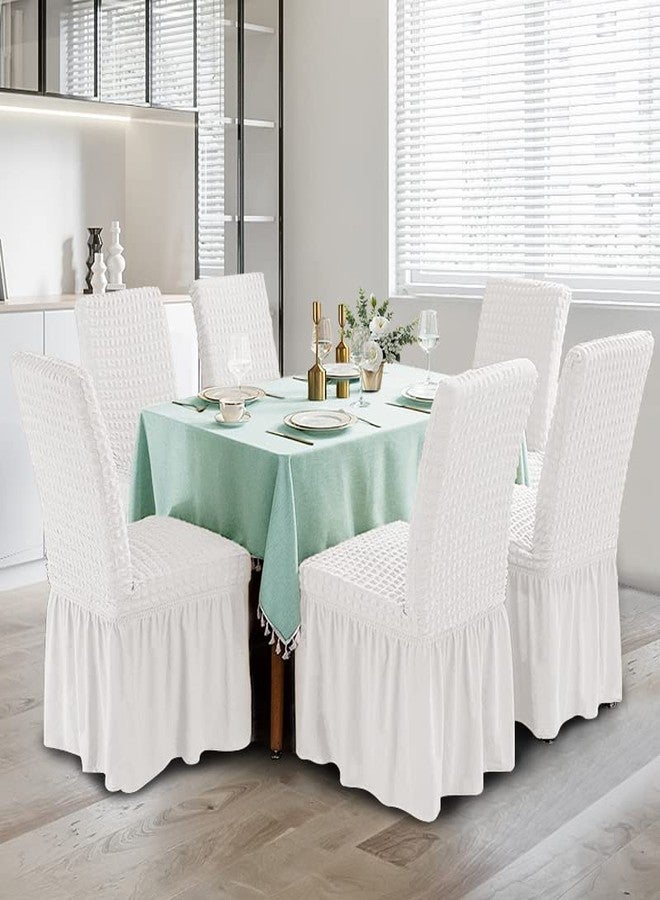 XMNTG Dining Room Chair Slipcovers 1-Piece Stretch White Dining Chair Covers Dorm Chair Cover Non Slip Washable Furniture Protector with Skirt Country Style for Hotel Ceremony Party (White) - Image 2